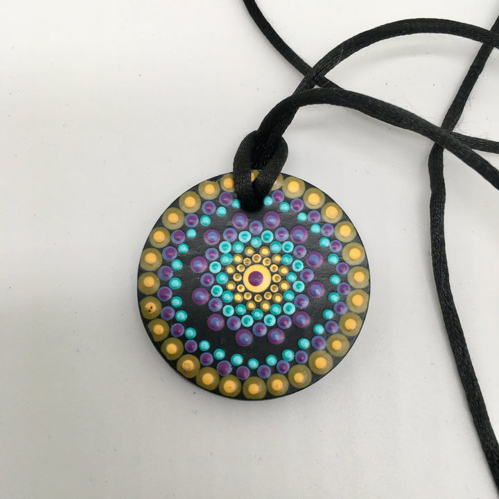 Mandala Necklace in Turquoise, Purple and Yellow