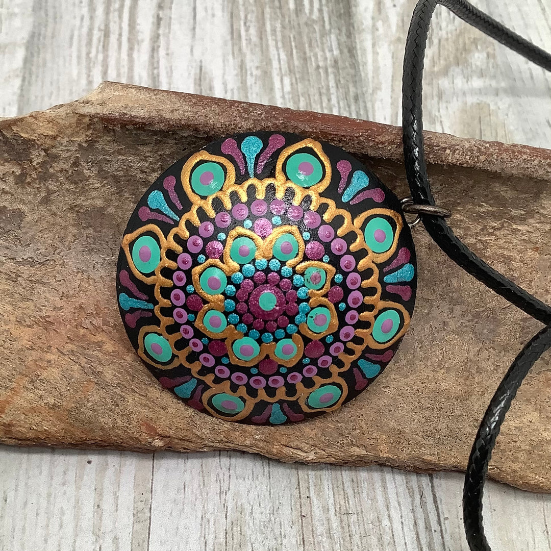 Mandala Necklace Turquoise, Purple and Gold