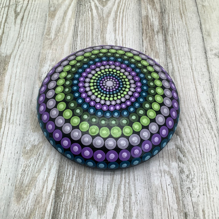 Mandala Stone Dot Art Purple, Green and Blue medium