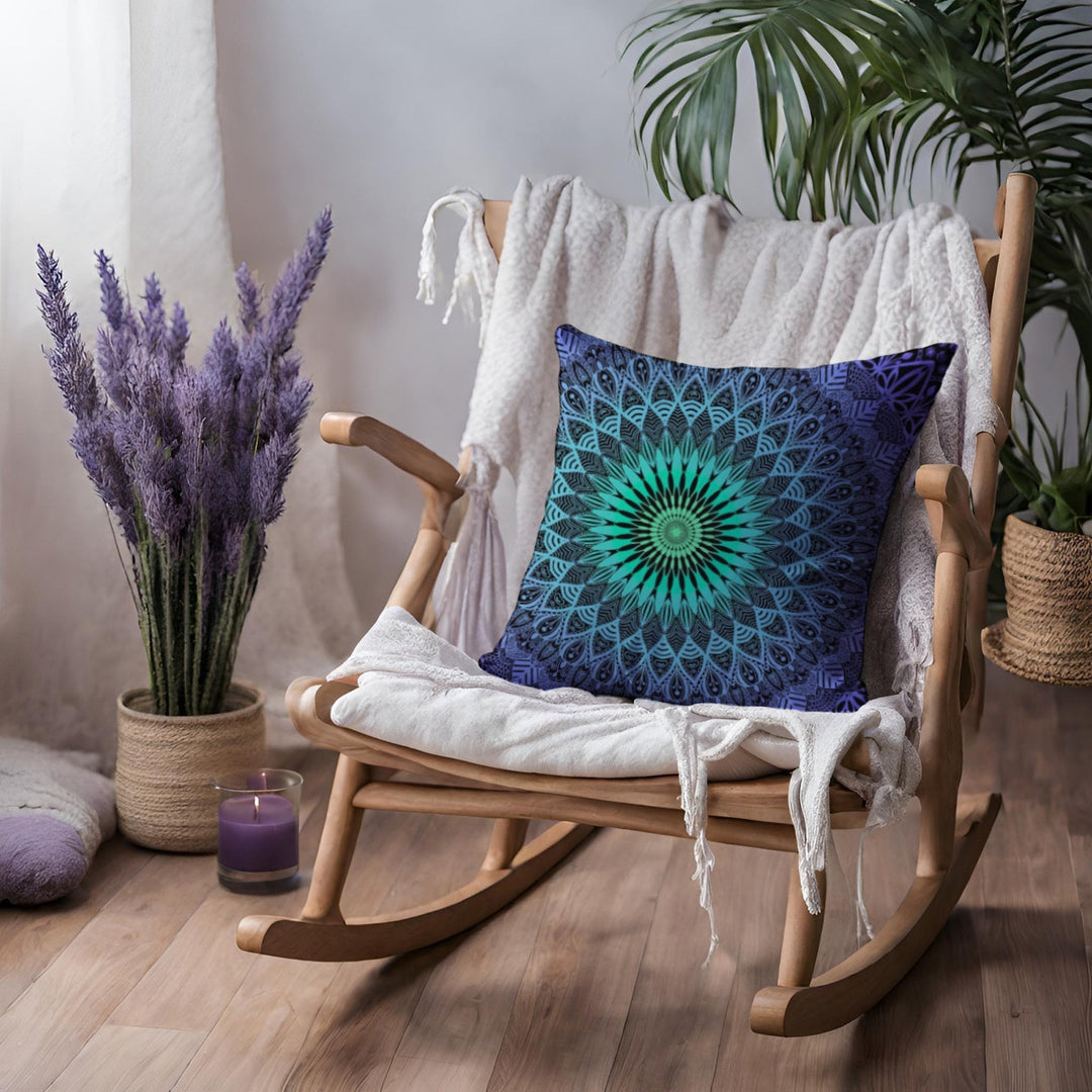 Purple Rain: Mandala Pillow Cover in Purple & Mintgreen