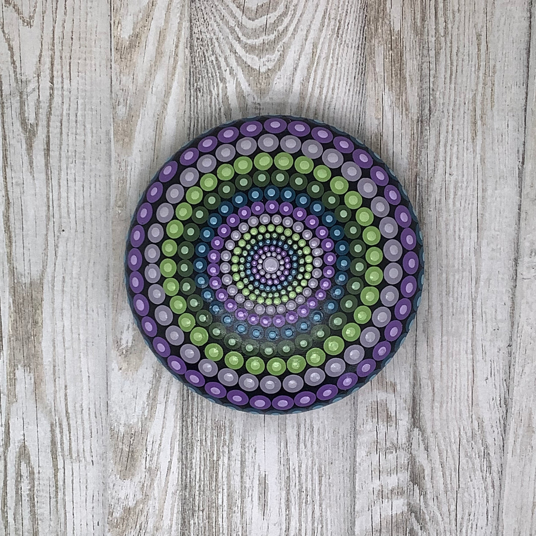 Mandala Stone Dot Art Purple, Green and Blue medium