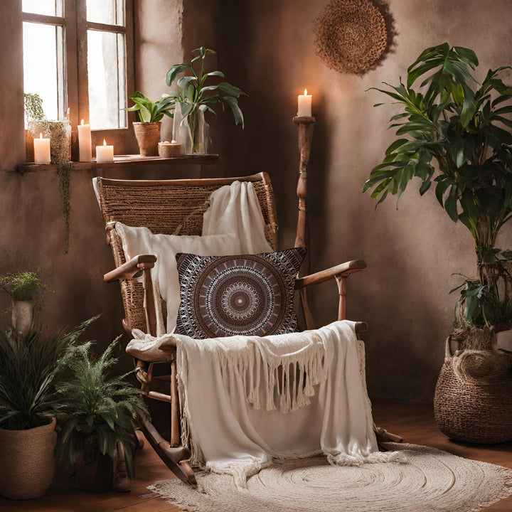 Warm Elegance: Brown Throw Pillow with Enchanting Mandala