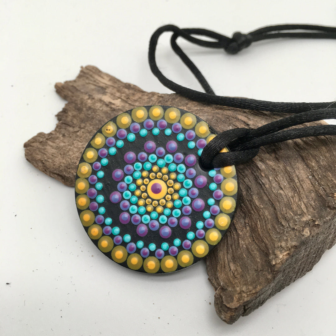 Mandala Necklace in Turquoise, Purple and Yellow