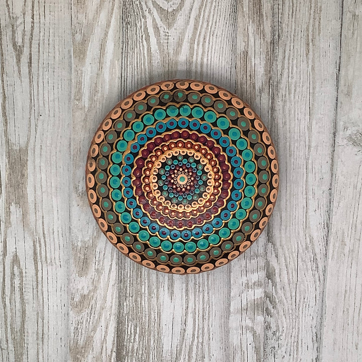 Mandala Stone Dotart Blue, Beige and Red medium