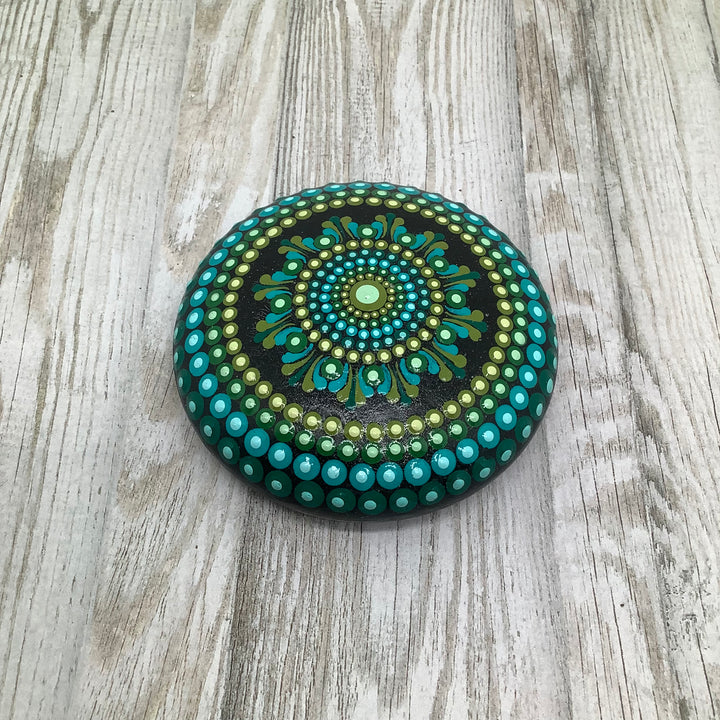 Mandala Steen in Groen en Blauw 