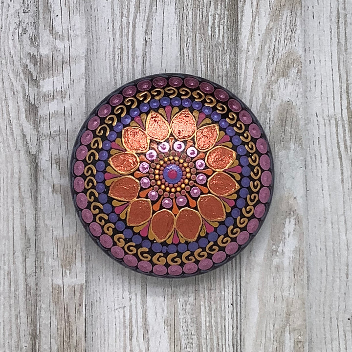 Mandala Stone in Copper, Pink and Purple small