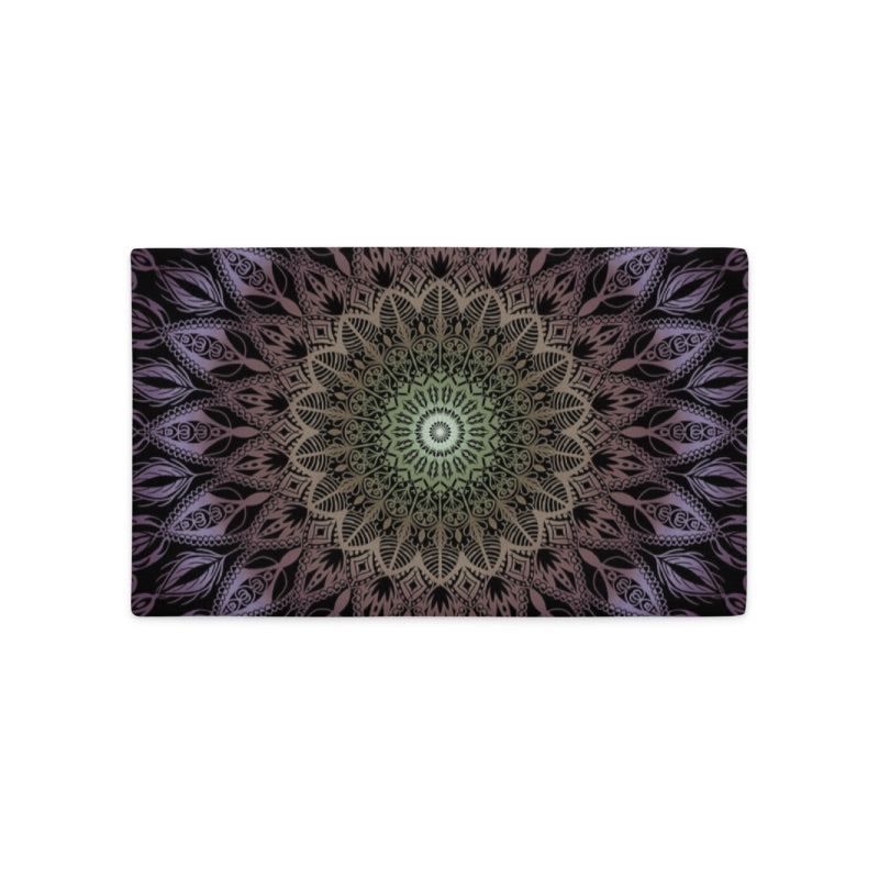 Pastel Harmony: Purple, Salmon, and Yellow Mandala Pillow Cover