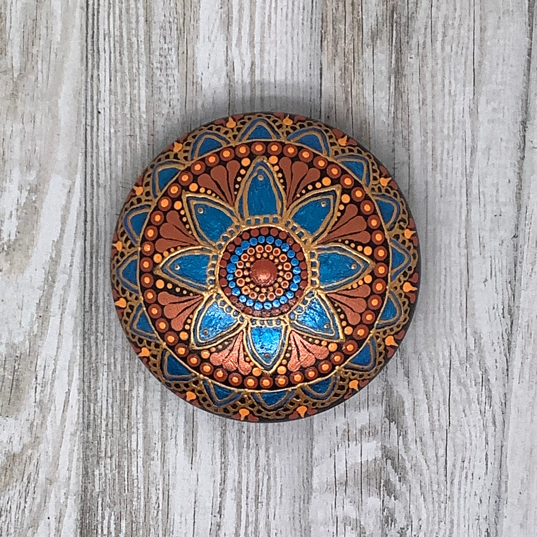 Mandala Steen Ster in metallic blauw en koper