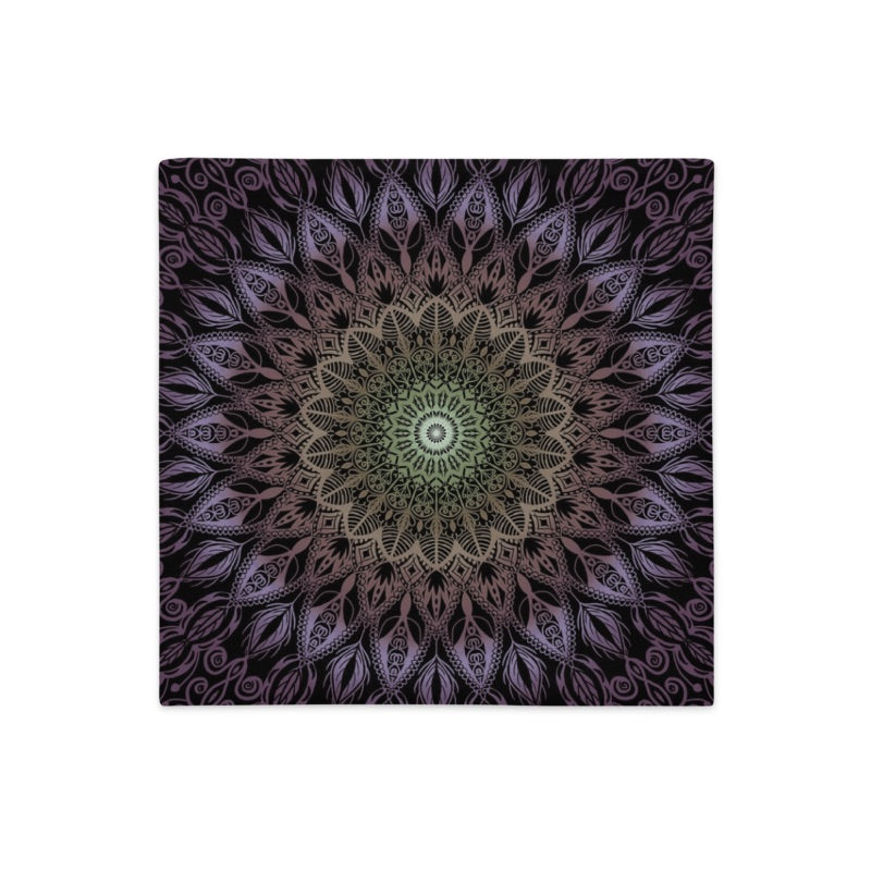 Pastel Harmony: Purple, Salmon, and Yellow Mandala Pillow Cover