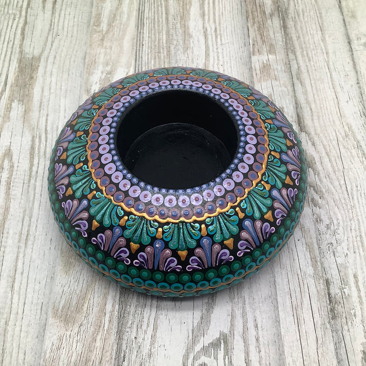 Tea Light Holder Medium in Lavender, Light Pink, Teal Green, Dark Green, and Gold