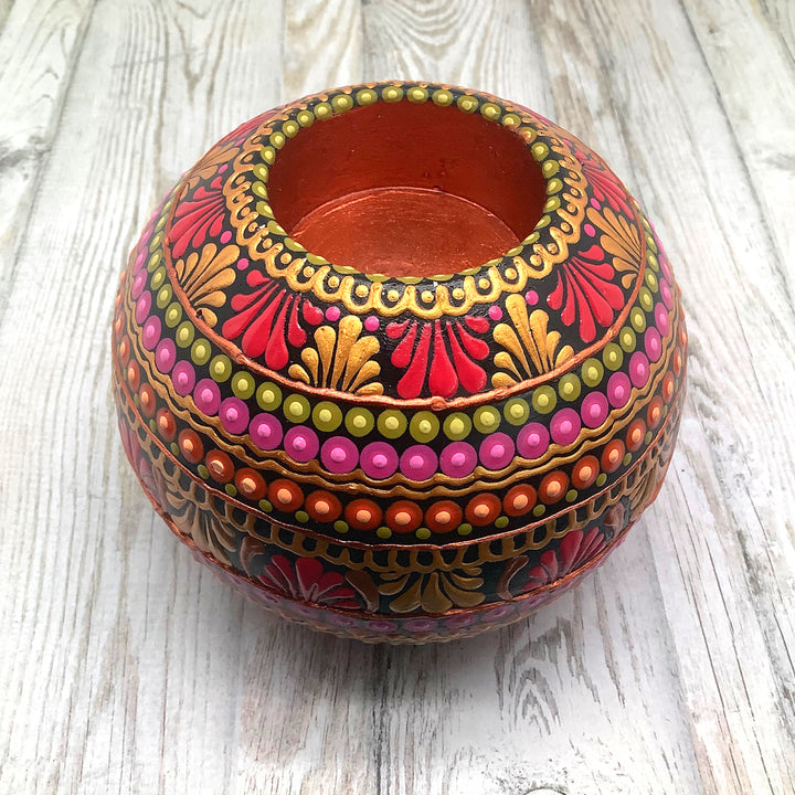 Large Spherical Tea Light Holder Mehndi Design