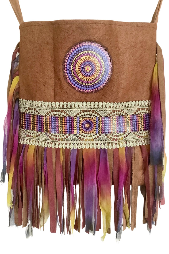 crossbody bag boho with handpainted mandala at front