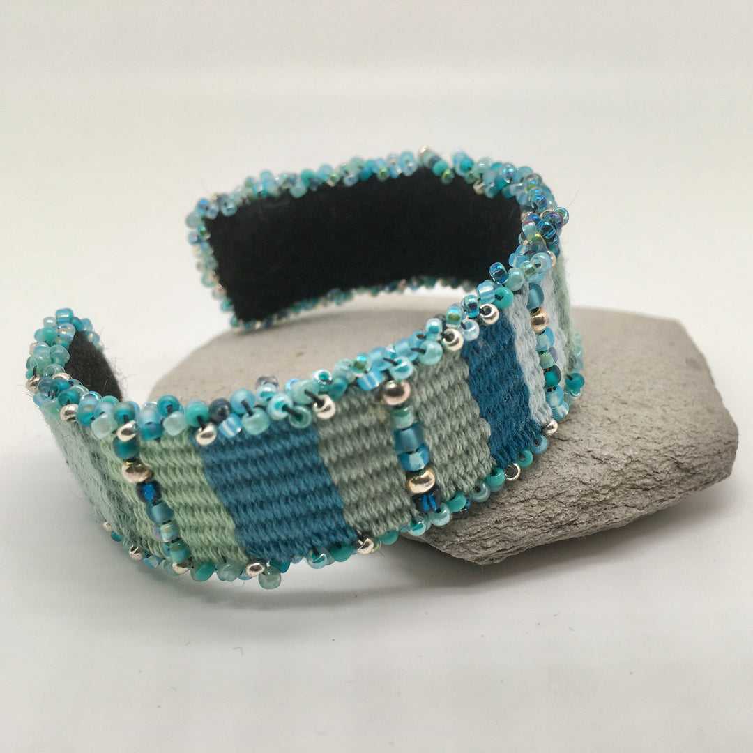 Woven Cuff Bracelet in Blue and Green