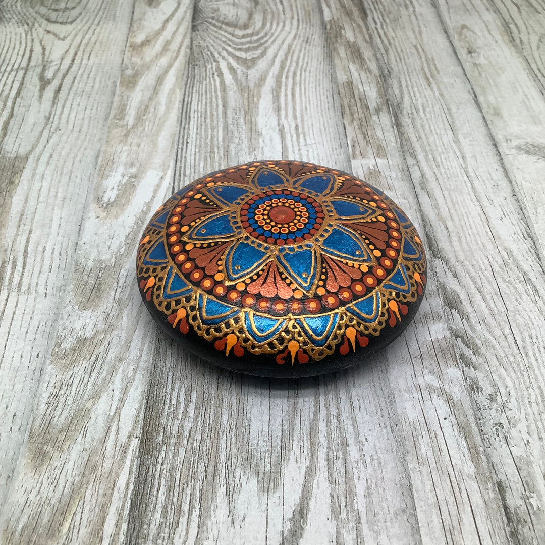 Mandala Steen Ster in metallic blauw en koper