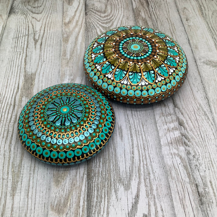 Mandala Stone in Different Shades of Blue small