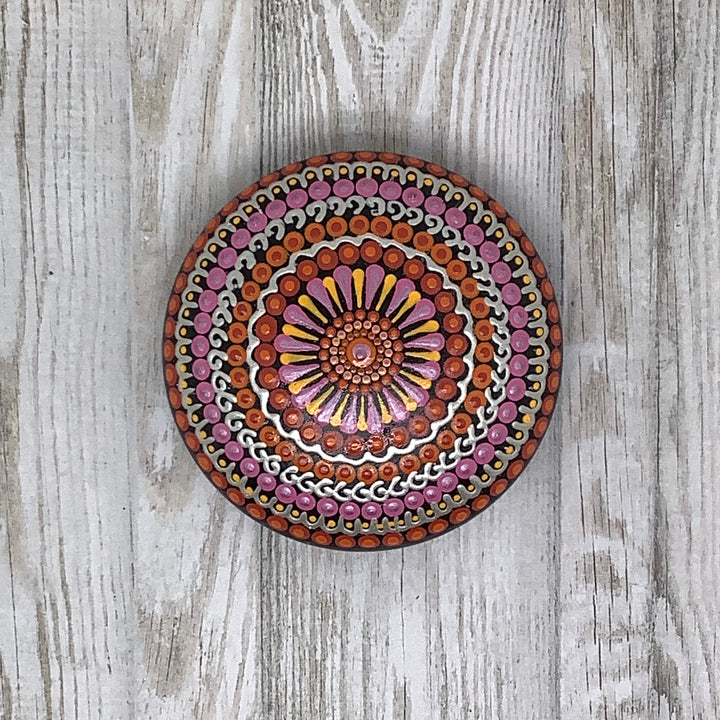 Mandala Stone Pink, Orange and Silver small