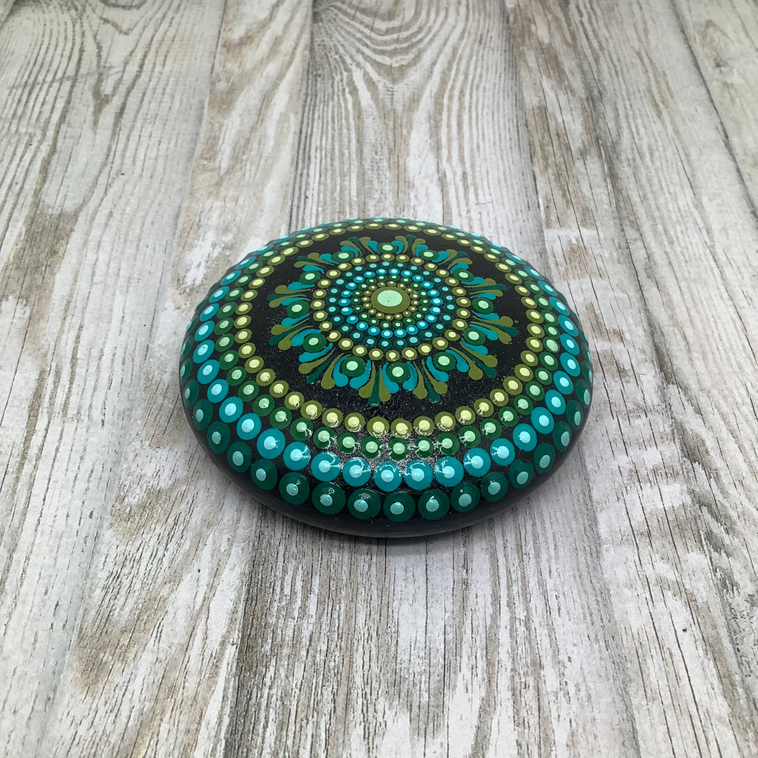 Mandala Stone in Green and Blue small