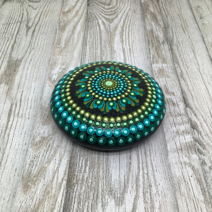 Mandala Steen in Groen en Blauw 