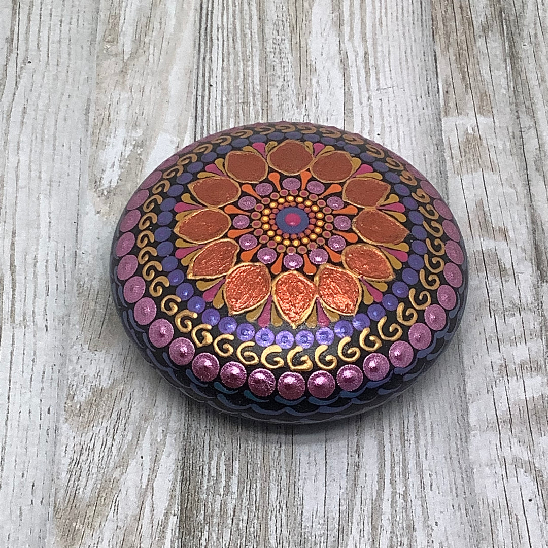 Mandala Stone in Copper, Pink and Purple small