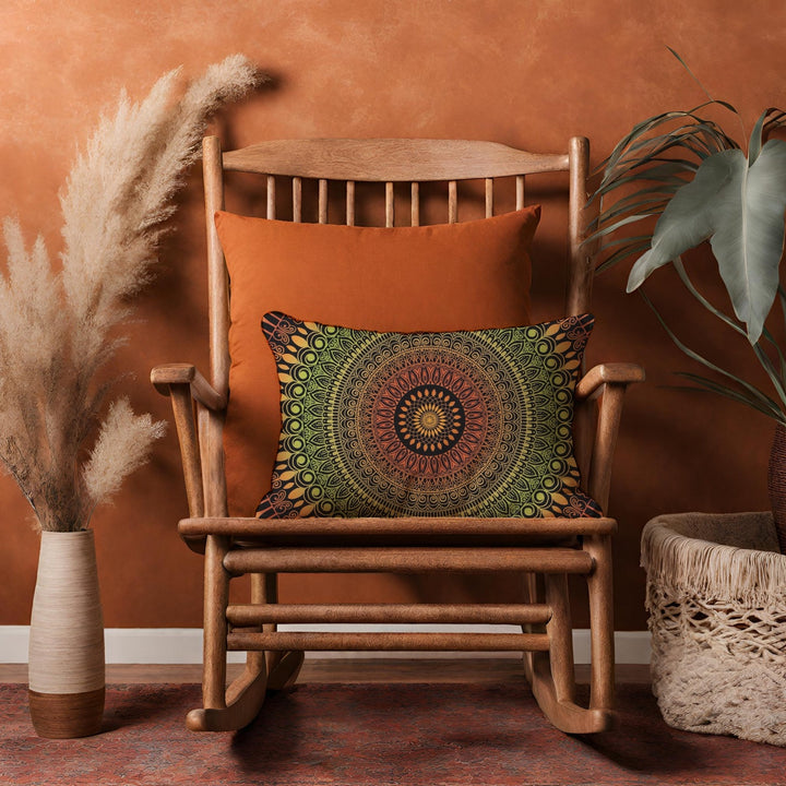 Rocking chair with boho mandala trow pillow from MandalaStone