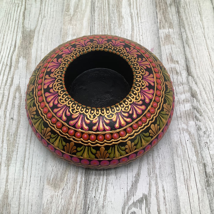 Tea Light Holder Pink, Red, Olive Green and Gold