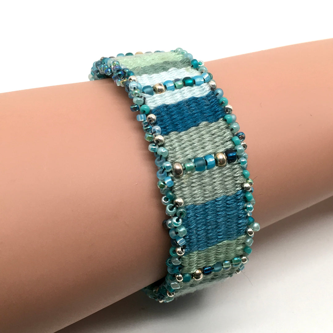 Woven Cuff Bracelet in Blue and Green