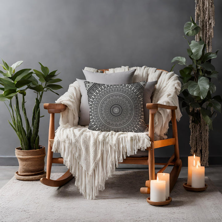 Grey Zen Throw Pillow | Grey Mandala Throw Pillow | Mandala Stone