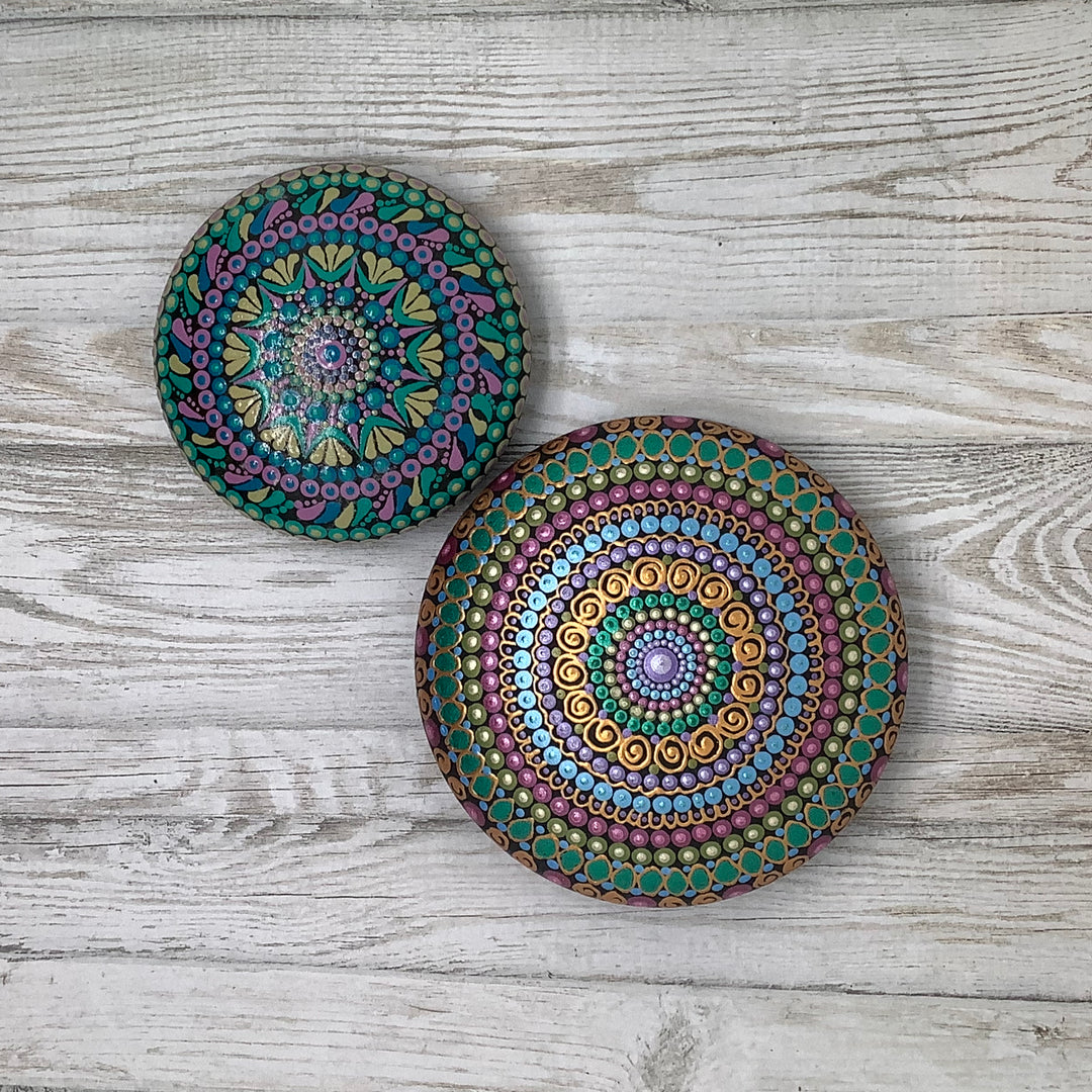 Mandala Steen Turquoise en Roze 