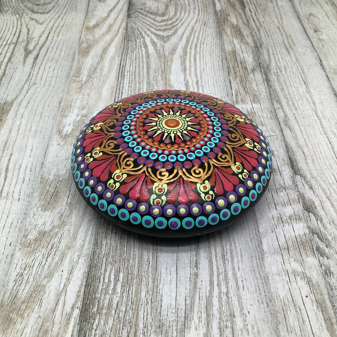 Mandala Stone in Pink, Purple, Blue and Gold small