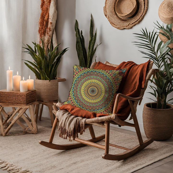 Yellow Rust Blue Throw Pillow | Yellow Rust Blue Pillow| Mandala Stone