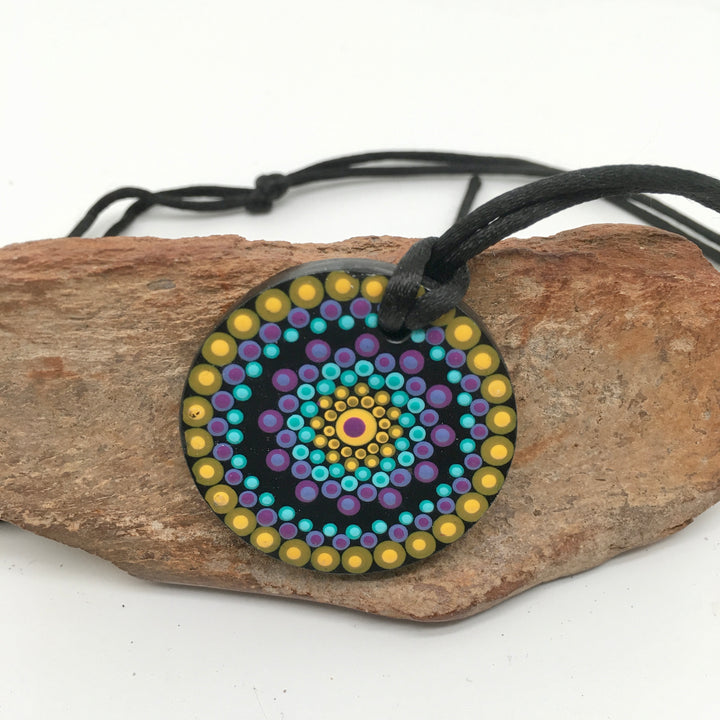 Mandala Necklace in Turquoise, Purple and Yellow