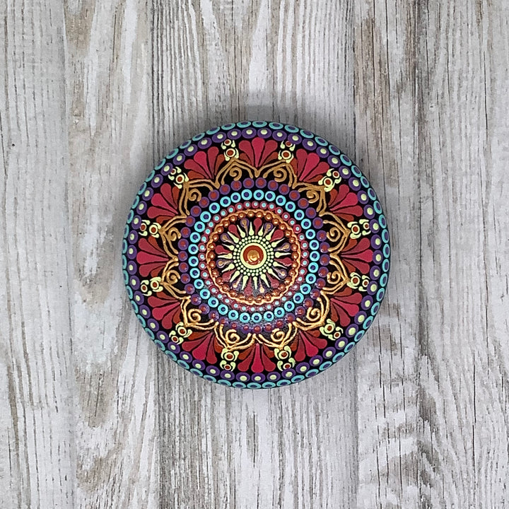 Mandala Stone in Pink, Purple, Blue and Gold small