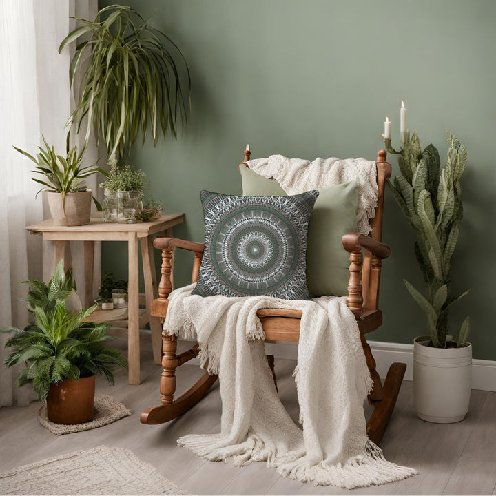 Enchanted Forest: Mandala Throw Pillow in Serene Green