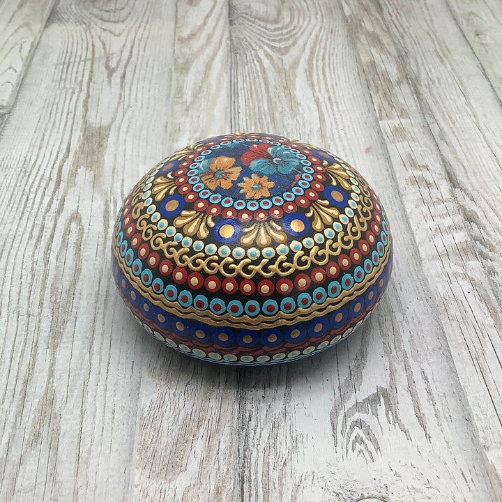 Mandala Steen in Levendig Kobalt Blauw en Rood