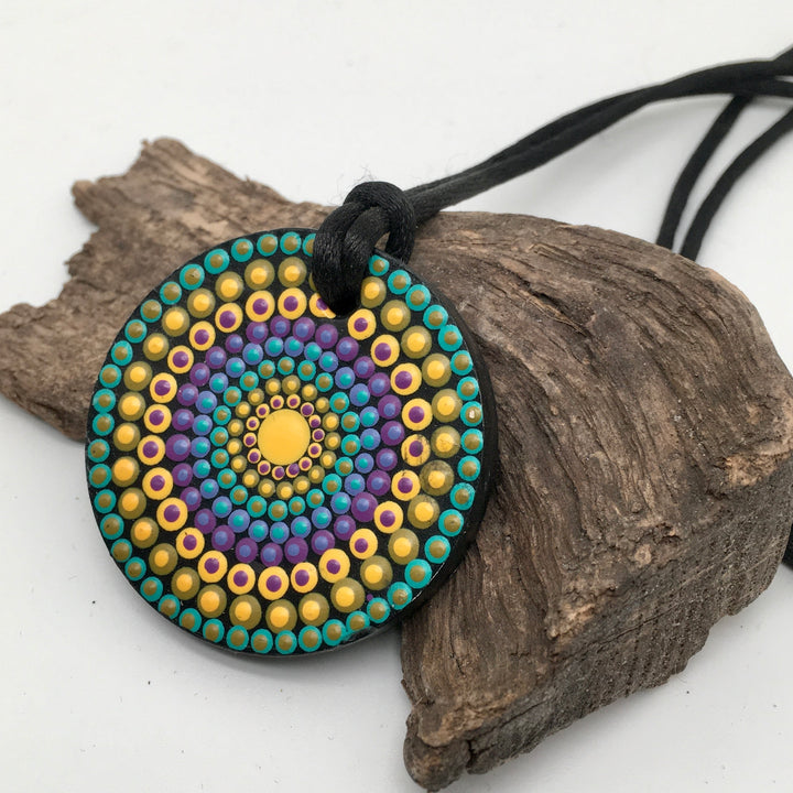 Mandala Necklace in Turquoise, Yellow and Purple