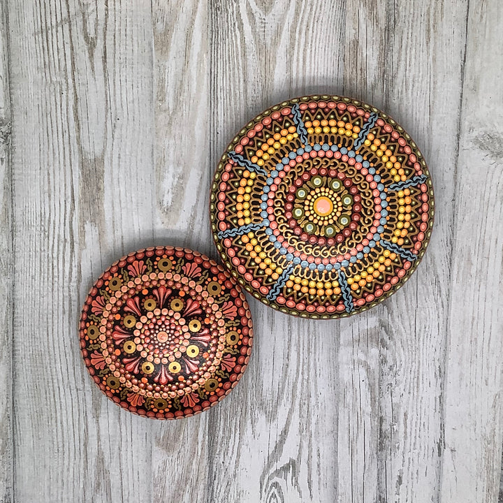 Mandala Stone in Pink and Gold small