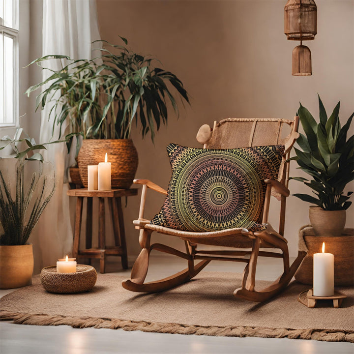 Elegant Glow: Mandala-Adorned Yellow Ceramic Throw Pillow