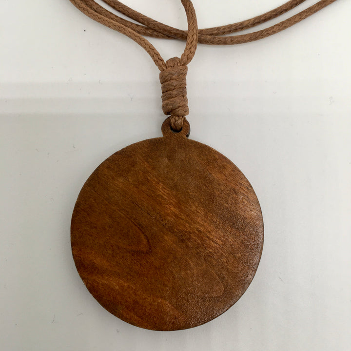 Leather Necklace with Wooden Mandala Pendant