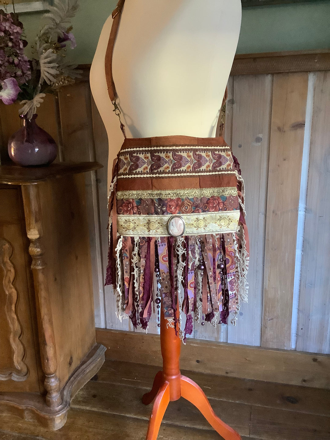 Barkcloth Crossbody Bag Aubergine