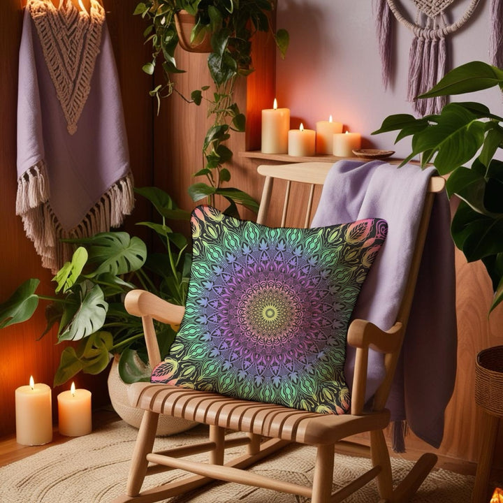 Boho Dreams: Vivid Mandala Pillow Cover in Bright Hues