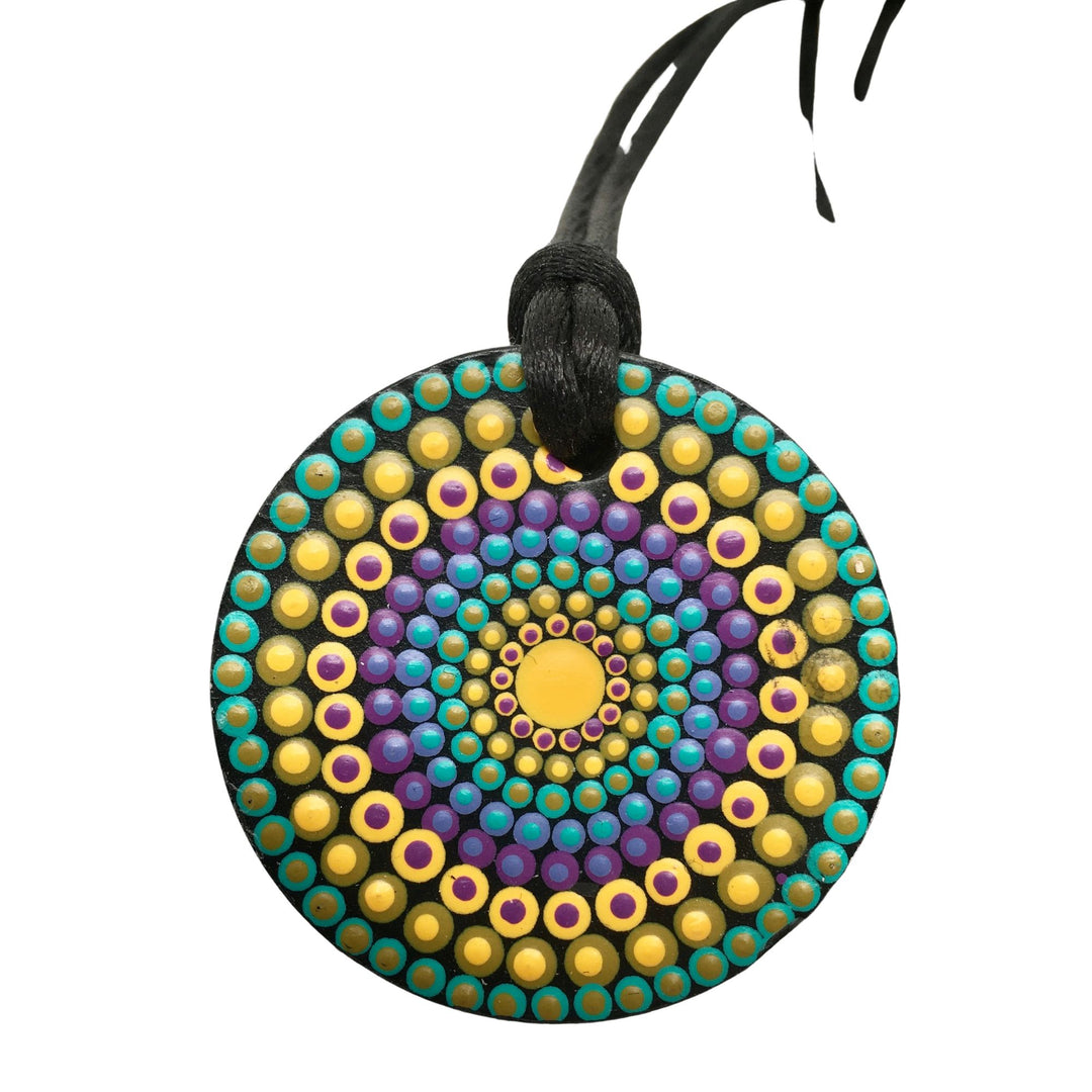 Mandala ketting in turquoise, geel en paars