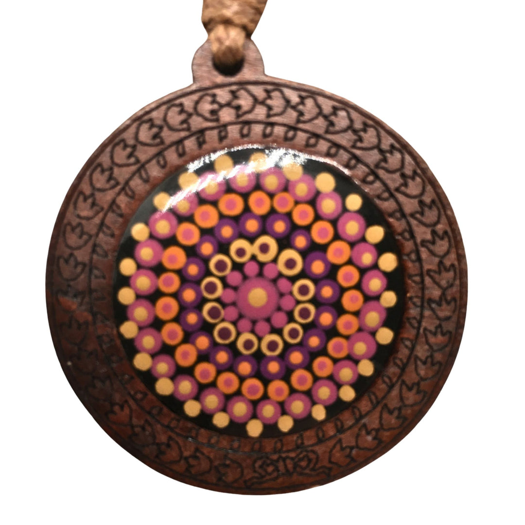 Leather Necklace with Wooden Mandala Pendant