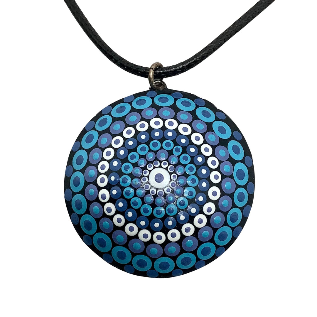 Mandala necklace in Bue and White