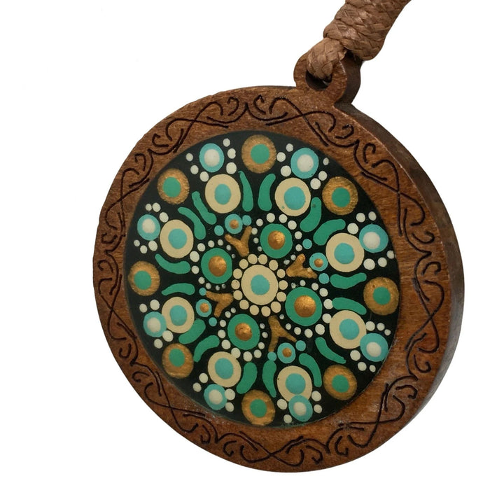 Leather Necklace with Wooden Mandala Pendant