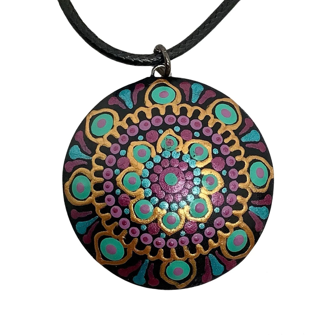 Mandala ketting turkoois, paars en goud