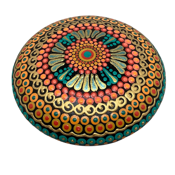 Mandala Stone Orange, Green and Gold small