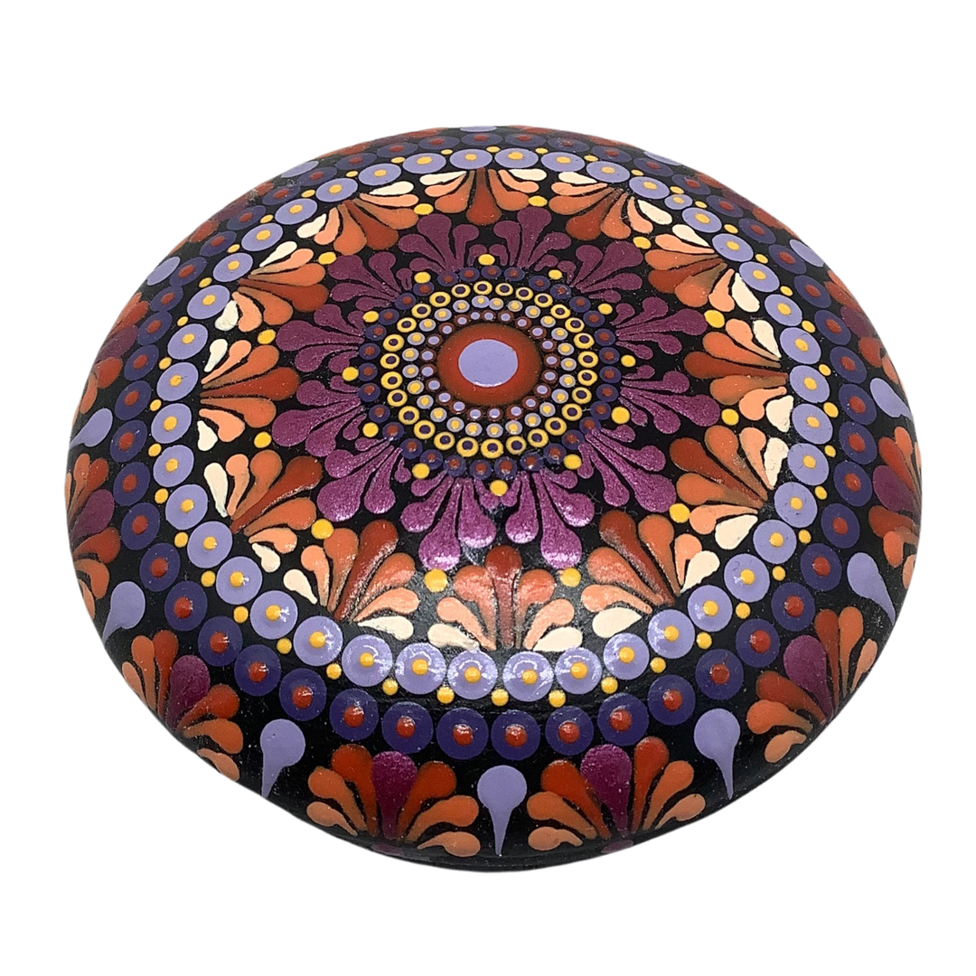 Mandala Steen in roze, oranje en lavendel 