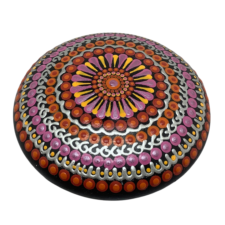 Mandala Stone Pink, Orange and Silver small