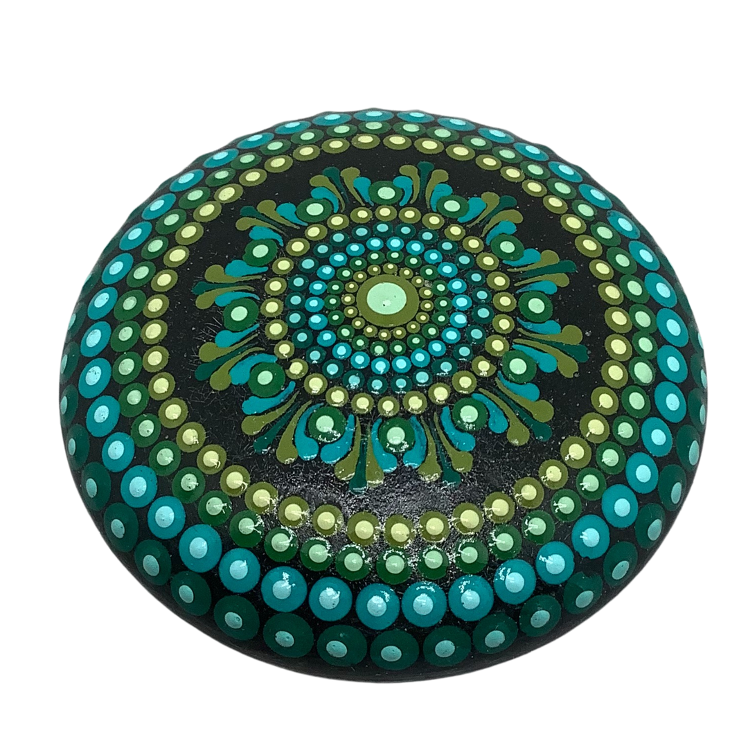 Mandala Steen in Groen en Blauw 