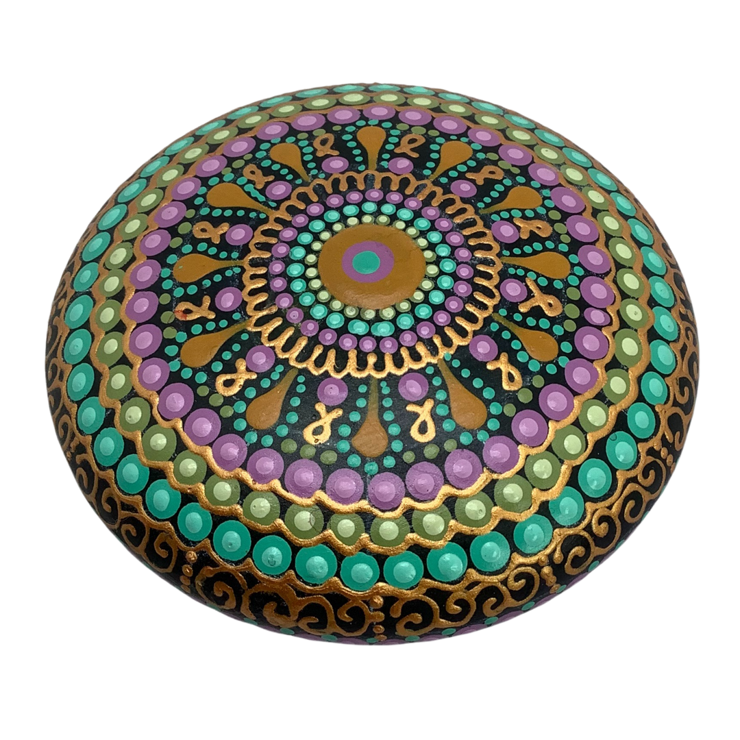 Mandala Stone Dot Art Pink, Mintgreen and Gold small